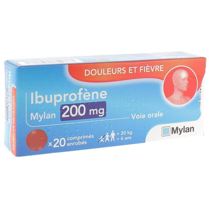 Ibuprof&egrave;ne Mylan 200mg - 20 comprim&eacute;s enrob&eacute;s