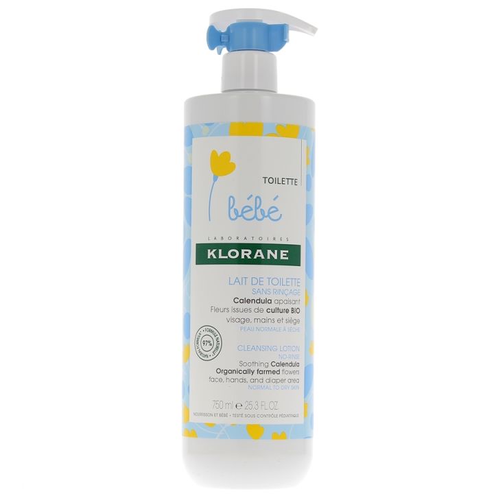 Lait de toilette sans rin&ccedil;age Klorane B&eacute;b&eacute; - Flacon de 750 ml