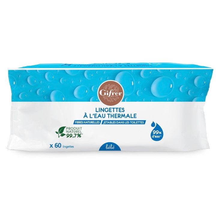 Lingettes &agrave; l'eau thermale Gifrer - paquet de 60 lingettes