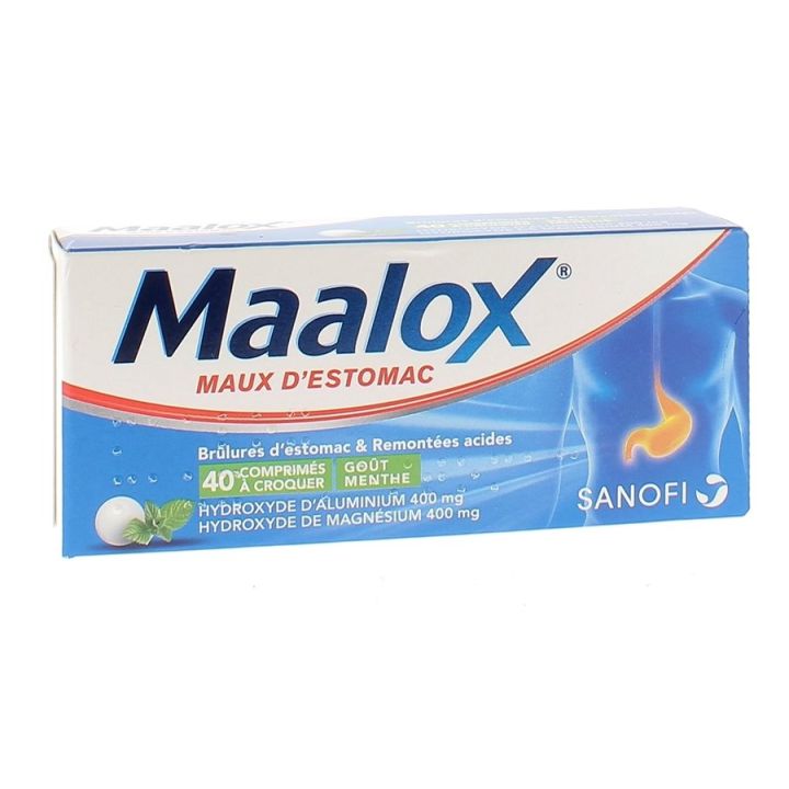 Maalox maux d'estomac comprim&eacute;s menthe &agrave; croquer - bo&icirc;te de 40 comprim&eacute;s