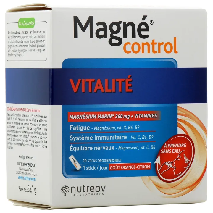 Magn&eacute; control vitalit&eacute; Nutreov - boite de 20 sticks