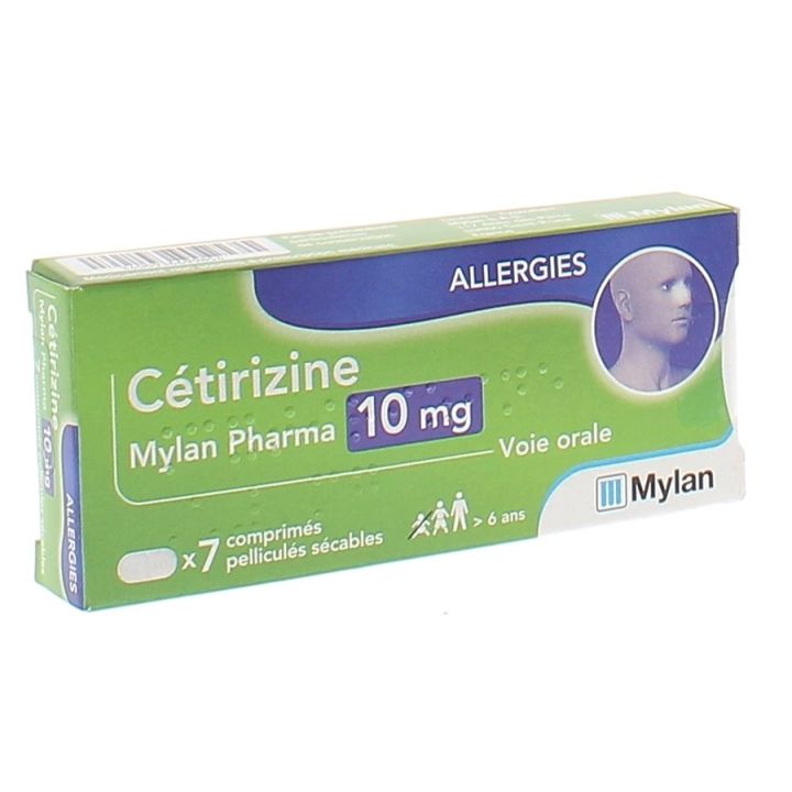 C&eacute;tirizine 10 mg Mylan comprim&eacute; pellicul&eacute; secable - boite de 7 comprim&eacute;s