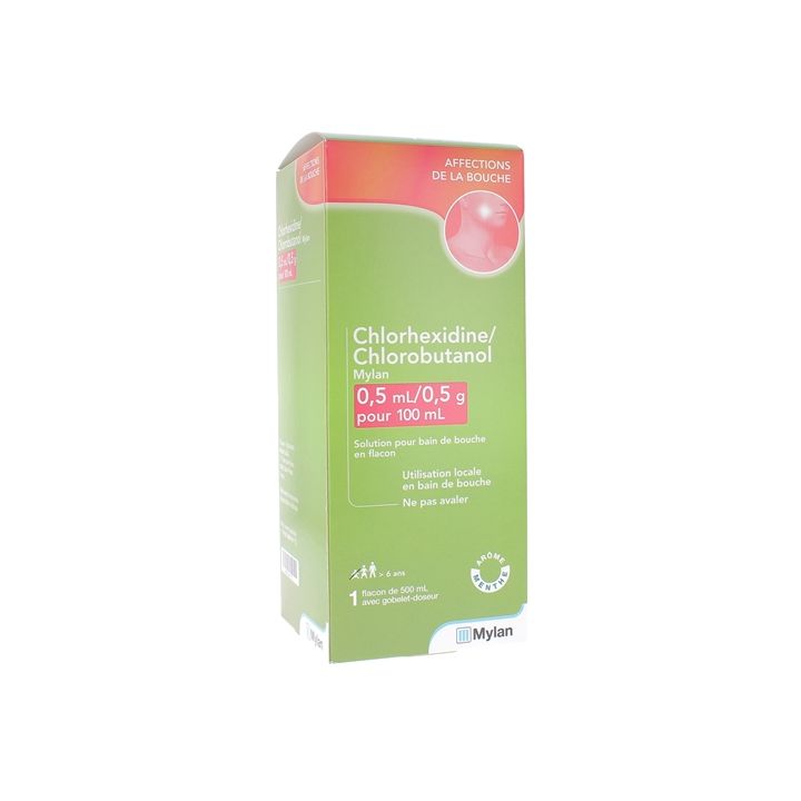 Chlorhexidine Chlorobutanol Mylan 0,5ml/0,5g solution pour bain de bouche - flacon de 500ml