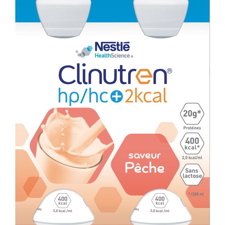 Clinutren HP/HC+ 2Kcal saveur p&ecirc;che - 4 bouteilles de 200 ml