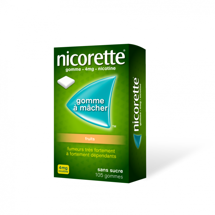 Nicorette 4mg fruits sans sucre - 105 gommes &agrave; m&acirc;cher