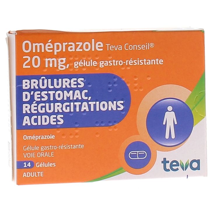 Om&eacute;prazole 20 mg Teva - boite de 14 g&eacute;lules