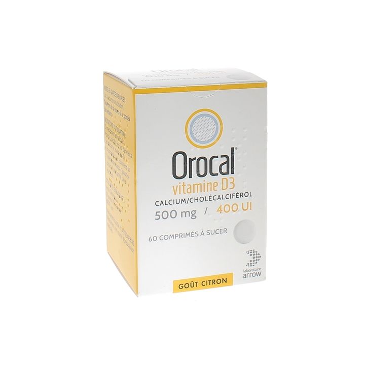 Orocal Vitamine D3 500mg/400 U.I comprim&eacute; &agrave; sucer - bo&icirc;te de 60 comprim&eacute;s