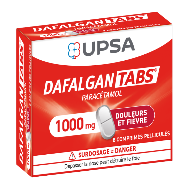 Dafalgan Tabs 1000 mg - bo&icirc;te de 8 comprim&eacute;s pellicul&eacute;s