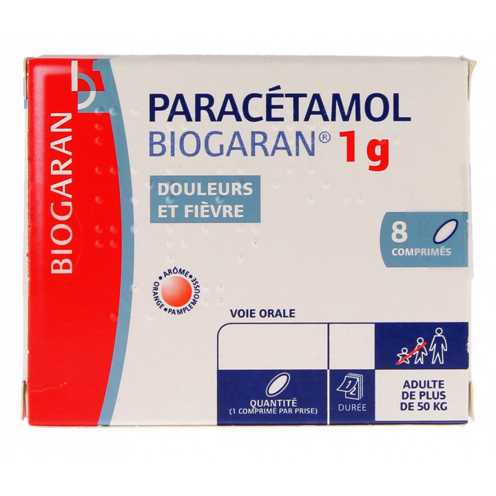 Parac&eacute;tamol Biogaran 1g - 8 comprim&eacute;s