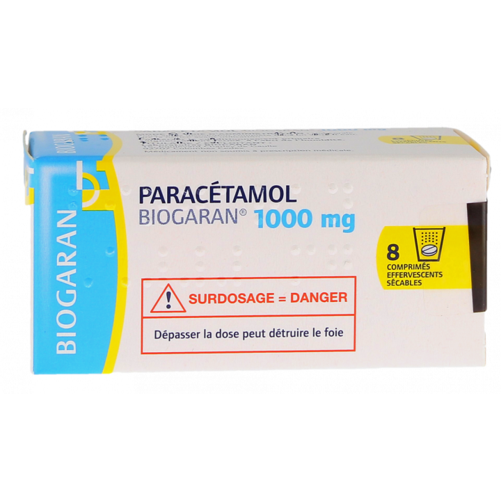 Parac&eacute;tamol Biogaran 1g - 8 comprim&eacute;s effervescents s&eacute;cables
