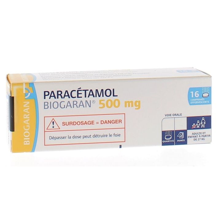 Parac&eacute;tamol Biogaran 500mg comprim&eacute; effervescent - boite de 16 comprim&eacute;s effervescents