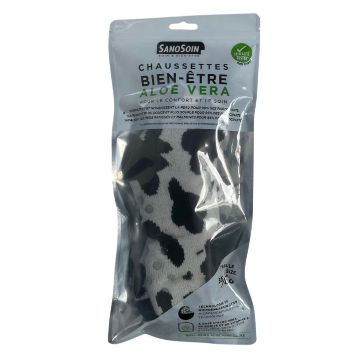 Chaussettes bien-&ecirc;tre vache noire et blanche SanoSoin &ndash; une paire de chaussettes