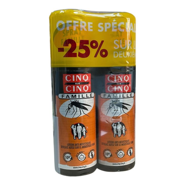 Spray famille anti-moustiques Cinq sur Cinq - lot de 2 sprays de 100ml offre sp&eacute;ciale -25% sur le deuxi&egrave;me