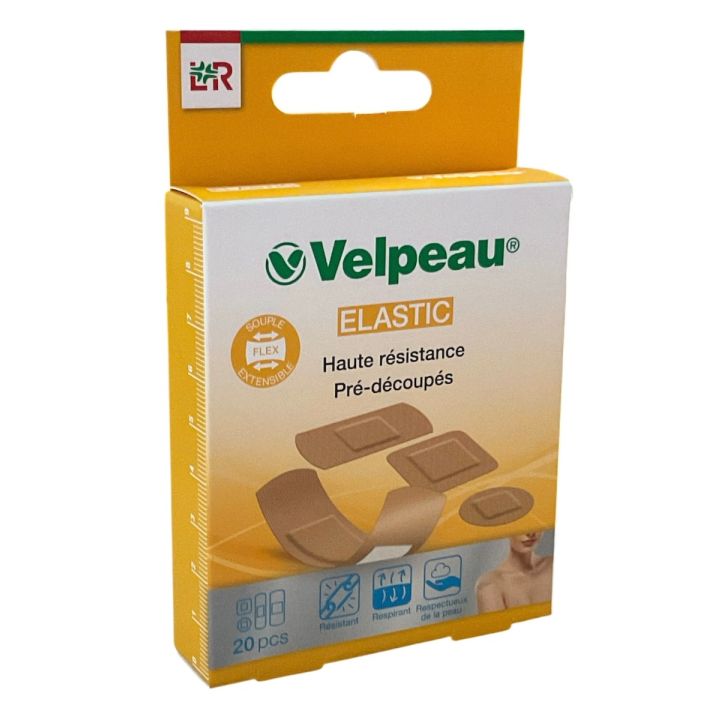 Velpeau Elastic haute r&eacute;sistance pr&eacute;-d&eacute;coup&eacute;s Lohmann Rauscher - boite de 20 pi&egrave;ces 