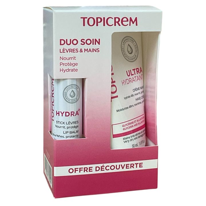 Duo soin l&egrave;vres et mains Topicrem - tube de 50ml + stick de 4g