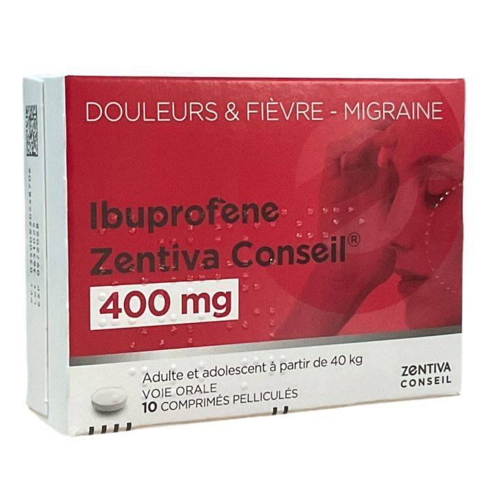 Ibuprof&egrave;ne 400mg Zentiva Conseil - boite de 10 comprim&eacute;s pellicul&eacute;s 