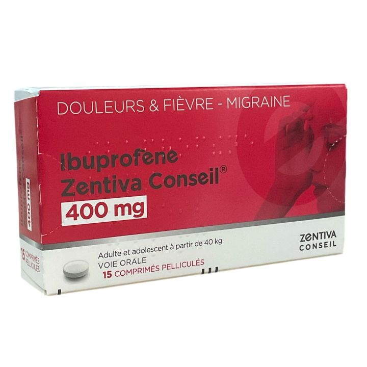 Ibuprof&egrave;ne 400mg Zentiva Conseil - boite de 15 comprim&eacute;s pellicul&eacute;s 