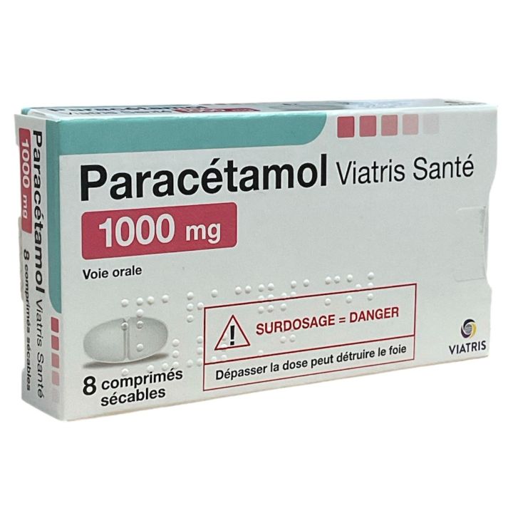 Parac&eacute;tamol 1000mg Viatris - boite de 8 comprim&eacute;s s&eacute;cables