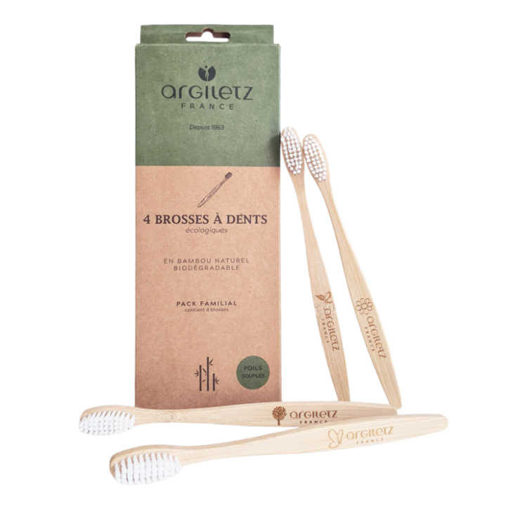 Brosse &agrave; dents &eacute;cologique Argiletz - lot de 4 brosses &agrave; dents