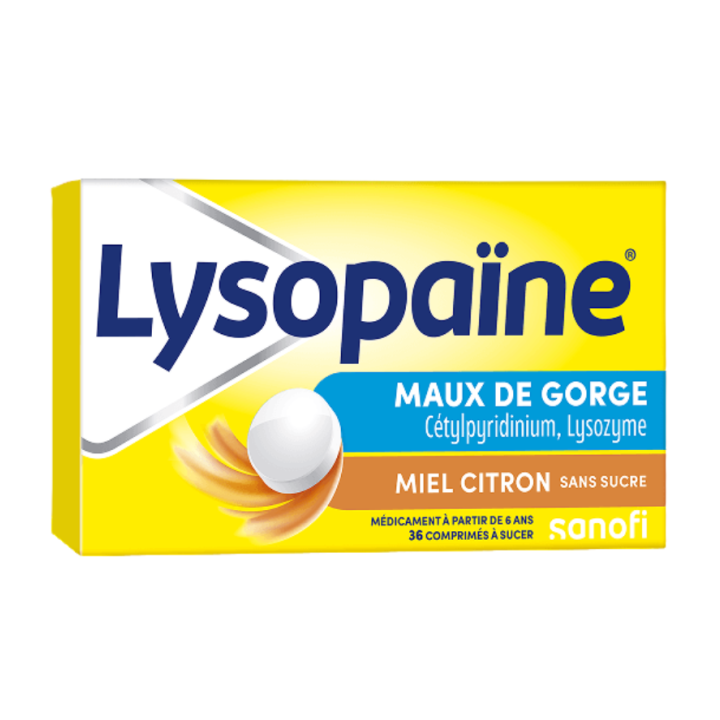 Lysopa&iuml;ne sans sucre maux de gorge miel citron - 2 boites de 18 comprim&eacute;s 