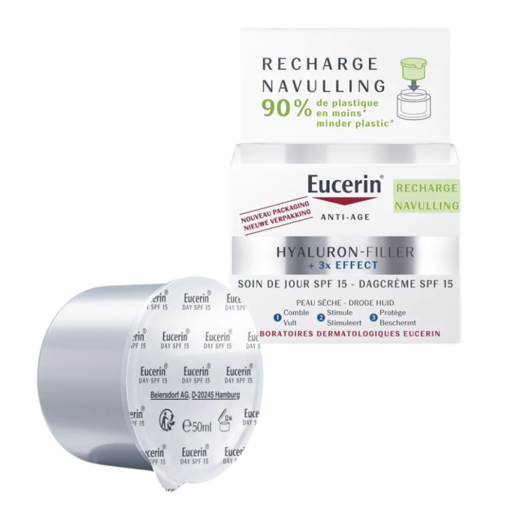 Hyaluron-Filler + 3x Effect Soin de jour SPF15 peau sèche Eucerin - recharge de 50 ml