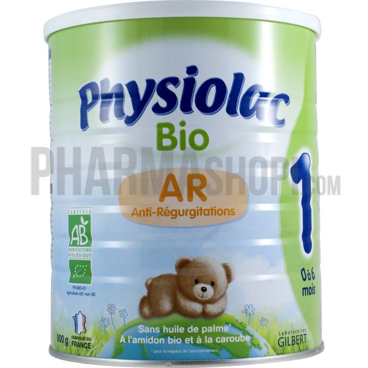 Lait en poudre bio anti-r&eacute;gurgitations AR 1er &acirc;ge 0-6 mois Physiolac - pot de 800 g