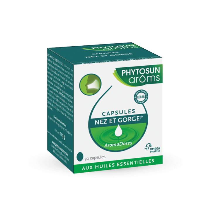 Capsules nez et gorge aromadoses aux huiles essentielles Phytosun ar&ocirc;ms - 30 capsules