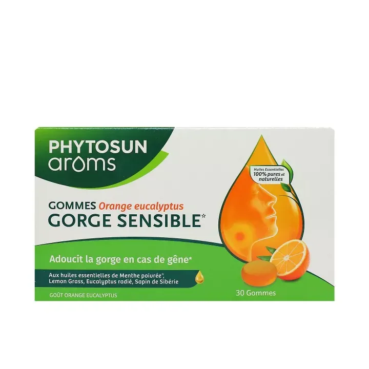 Gorge sensible go&ucirc;t orange eucalyptus Phytosun Ar&ocirc;ms- boite de 30 gommes