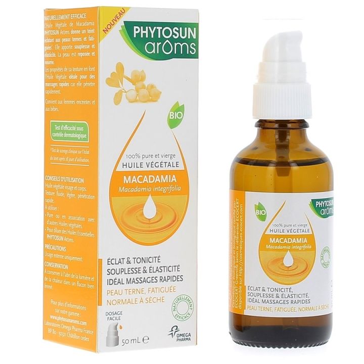 Huile v&eacute;g&eacute;tale Macadamia Bio Phytosun aroms - 1 flacon 50mL