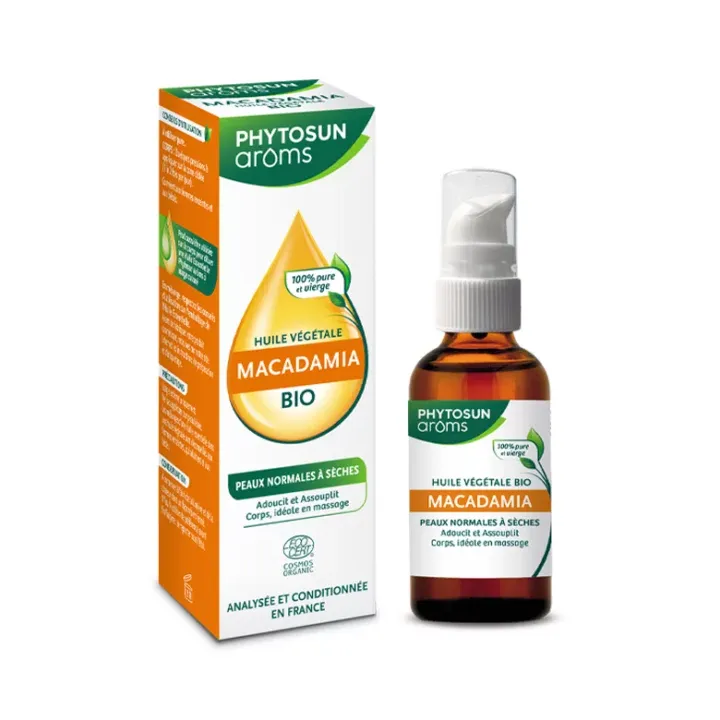Huile v&eacute;g&eacute;tale Macadamia Bio Phytosun aroms - flacon de 50ml