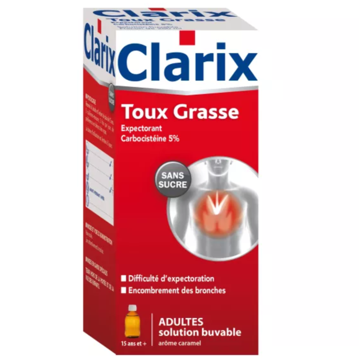 Clarix toux grasse expectorant 5% Adultes sans sucre - flacon de 250 ml