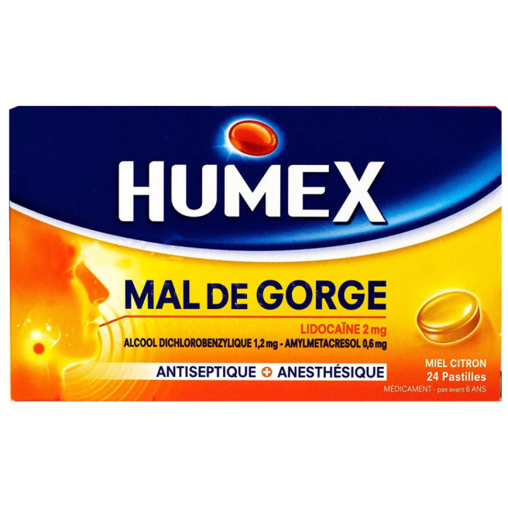 Humex mal de gorge lidoca&iuml;ne miel citron - boite de 24 pastilles