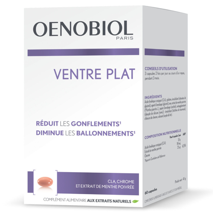 Ventre plat gonflements ballonnements Oenobiol - boite de 60 capsules