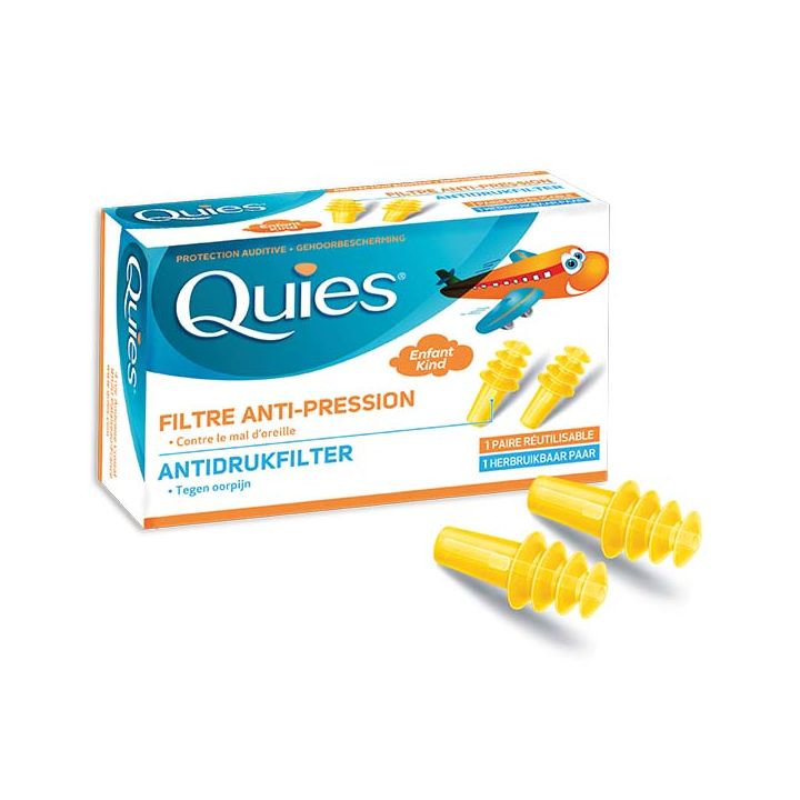 Protection auditive filtre anti-pression enfant Quies - bo&icirc;te de une paire r&eacute;utilisable
