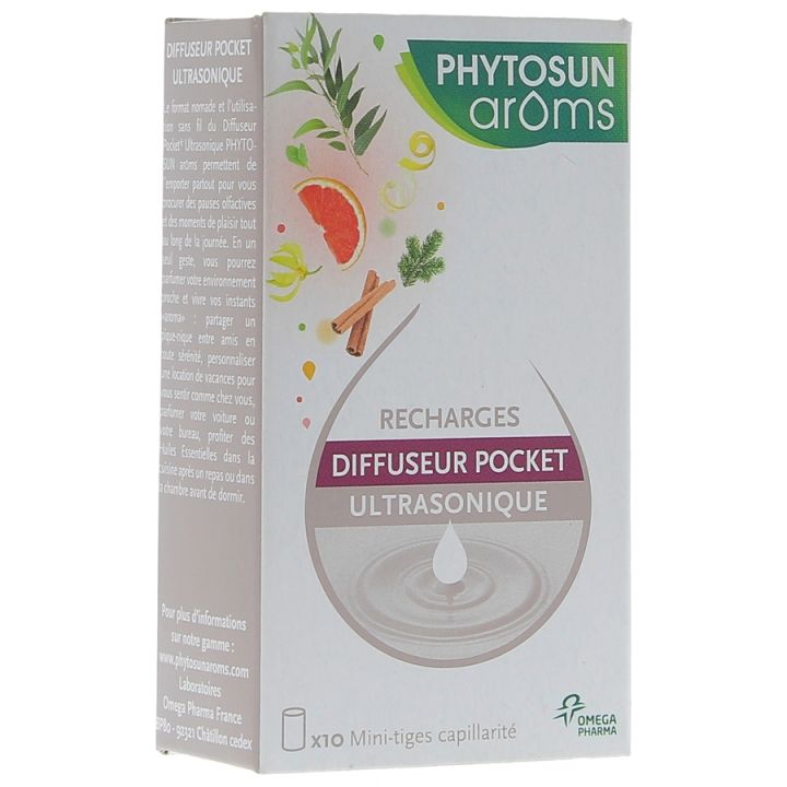 Recharges diffuseurs pocket ultrasonique Phytosun aroms - 10 mini tiges capillarit&eacute;