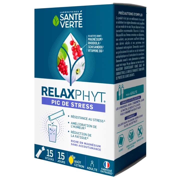 RelaxPhyt Pic de stress Sant&eacute; Verte - bo&icirc;te de 15 sticks