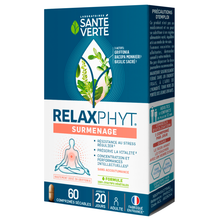 RelaxPhyt surmenage Sant&eacute; Verte - bo&icirc;te de 60 comprim&eacute;s