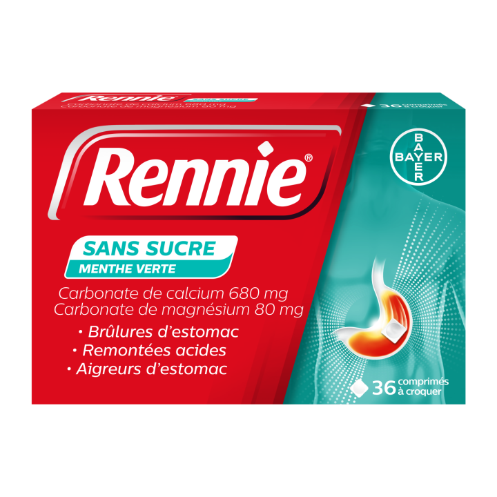 Rennie sans sucre comprim&eacute; &agrave; croquer - bo&icirc;te de 36 comprim&eacute;s