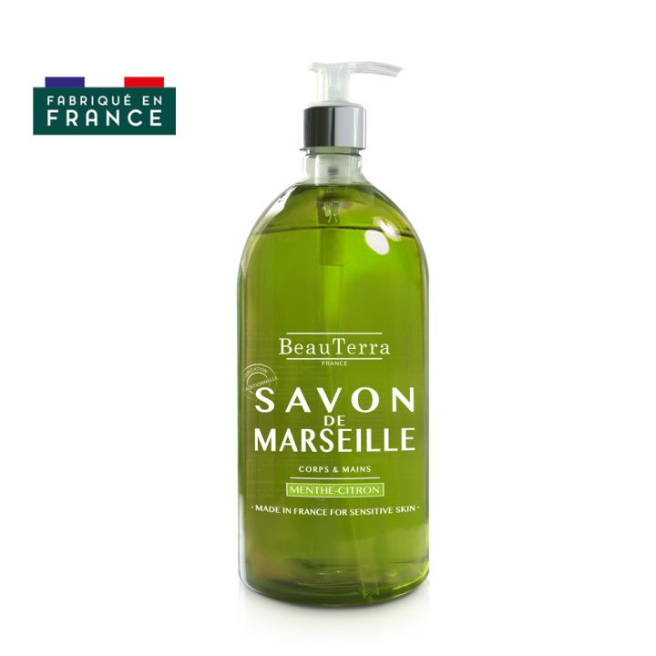 Savon de marseille menthe citron Beauterra - flacon-pompe de 1L