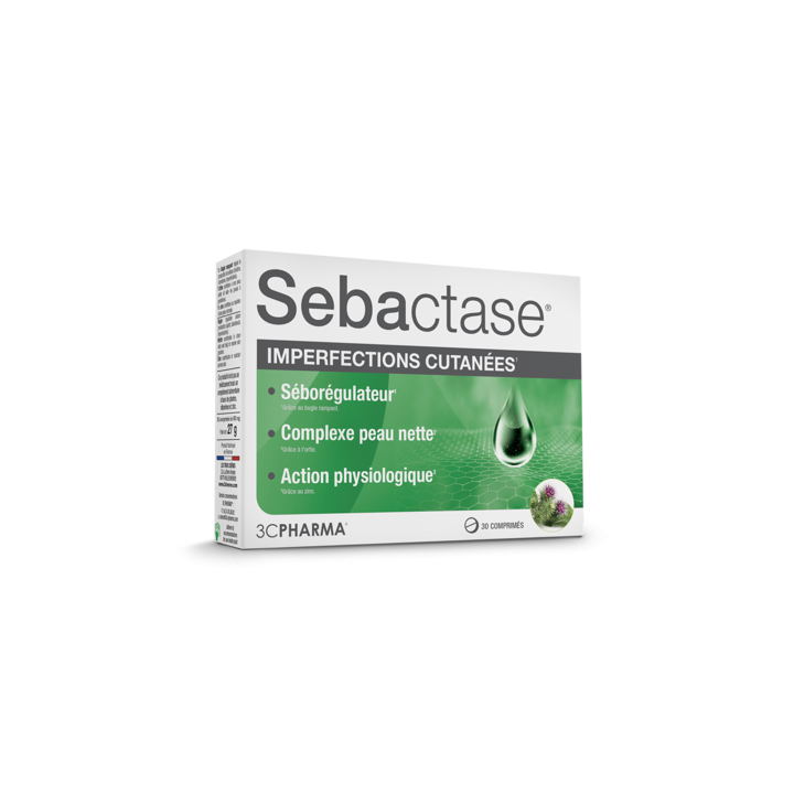 S&eacute;bactase imperfections cutan&eacute;es 3C Pharma - boite de 30 comprim&eacute;s