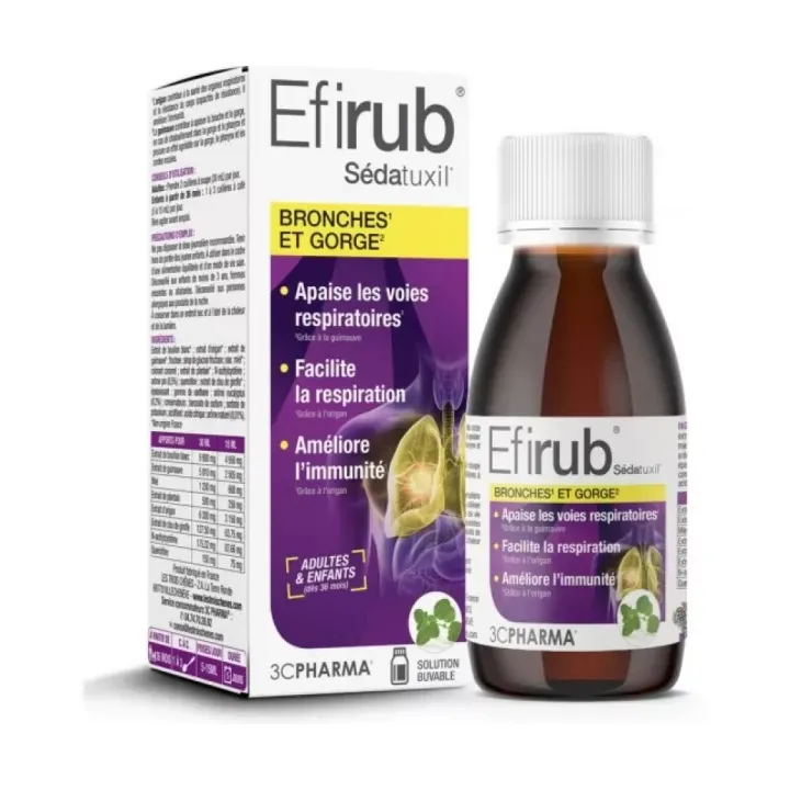 Efirub S&eacute;datuxil bronches et gorge sirop 3C Pharma - flacon de 125 ml