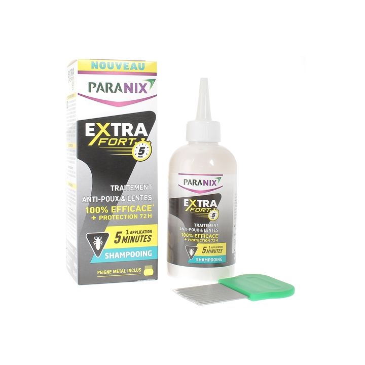 Shampooing traitement anti-poux et lentes Extra Fort Paranix - flacon de 200 ml + peigne