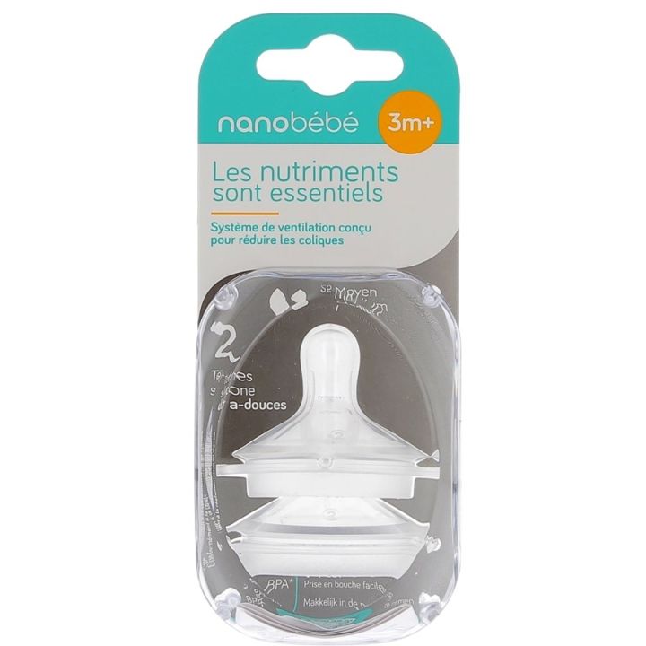 T&eacute;tines silicone ultra-douces 3m+ Moyen Nanob&eacute;b&eacute; - 2 t&eacute;tines