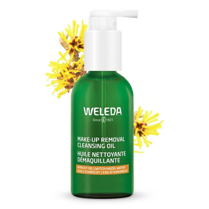 Huile nettoyante d&eacute;maquillante bio Weleda - flacon-pompe de 150ml