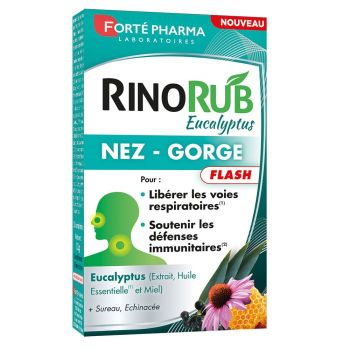 RinoRub Eucalyptus Nez et gorge flash Fort&eacute; Pharma - bo&icirc;te de 15 comprim&eacute;s