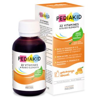 Pediakid 22 vitamines et oligo-&eacute;l&eacute;ments go&ucirc;t orange abricot - flacon de 125 ml