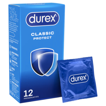 Pr&eacute;servatifs classic protect forme anatomique et &eacute;paisseur renforc&eacute; Durex - boite de 12 pr&eacute;servatifs