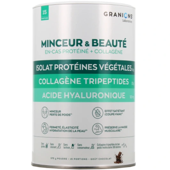 Minceur & beaut&eacute; en-cas prot&eacute;in&eacute; + collag&egrave;ne go&ucirc;t chocolat Granions - pot de 375g (15 sachets)