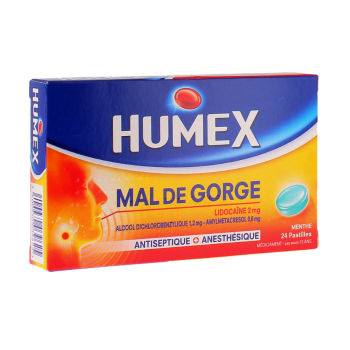 Humex mal de gorge lidoca&iuml;ne 2mg menthe - boite de 24 pastilles 
