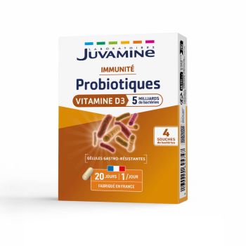 Probiotiques vitamine D3 Juvamine - boite de 20 g&eacute;lules